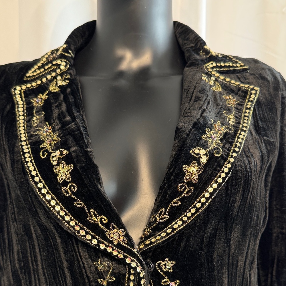 Katherine Barclay Holiday Embroidered Black Velvet Jacket size 8 NWT - Picture 3 of 13
